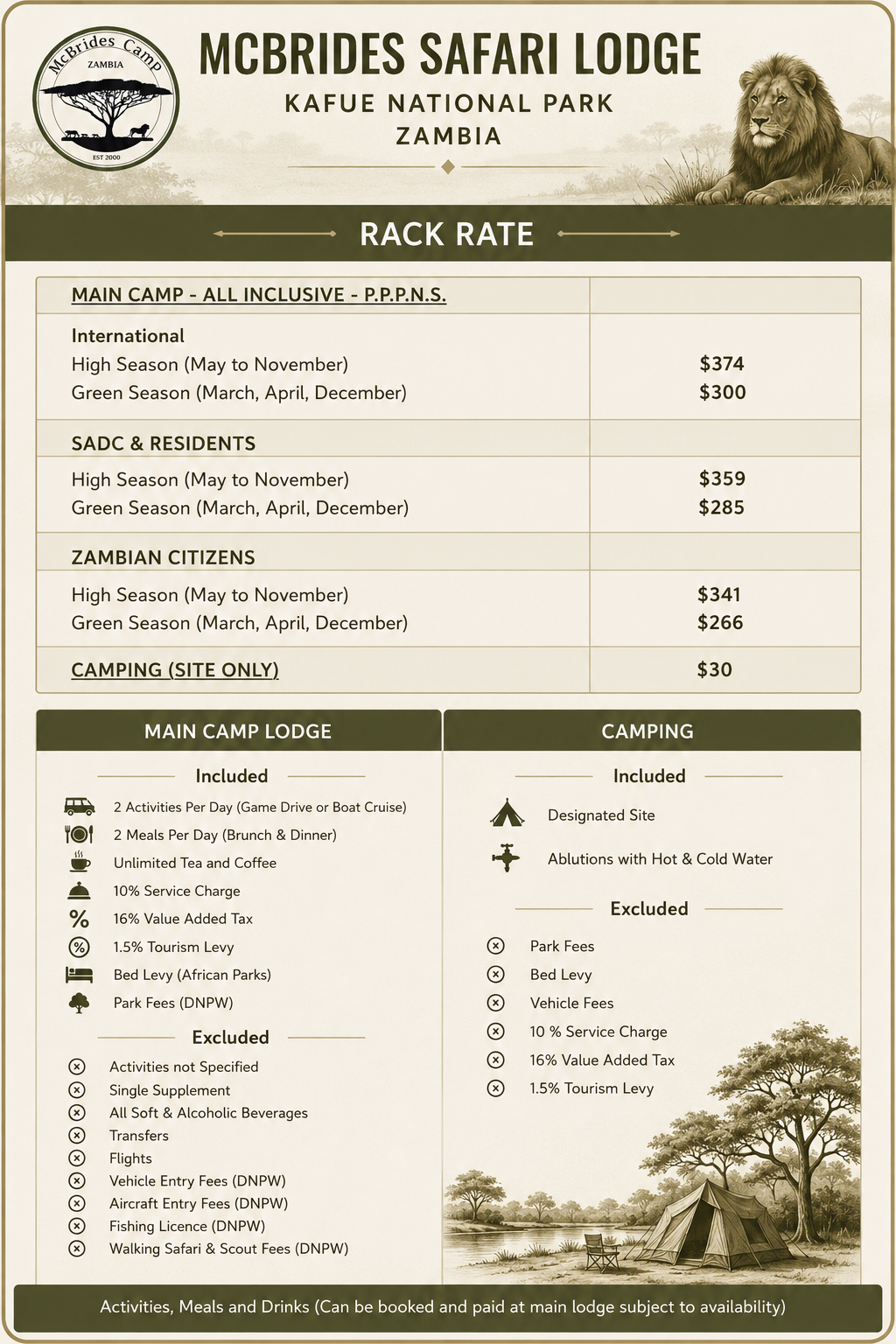 McBrides Camp Kafue National Park Packages